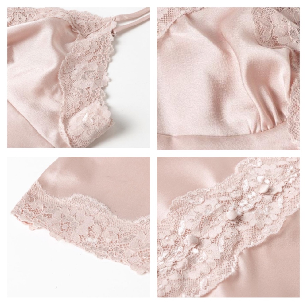 Lace Detail Satin Pink Button Up Cami Top - Picture 6 of 8